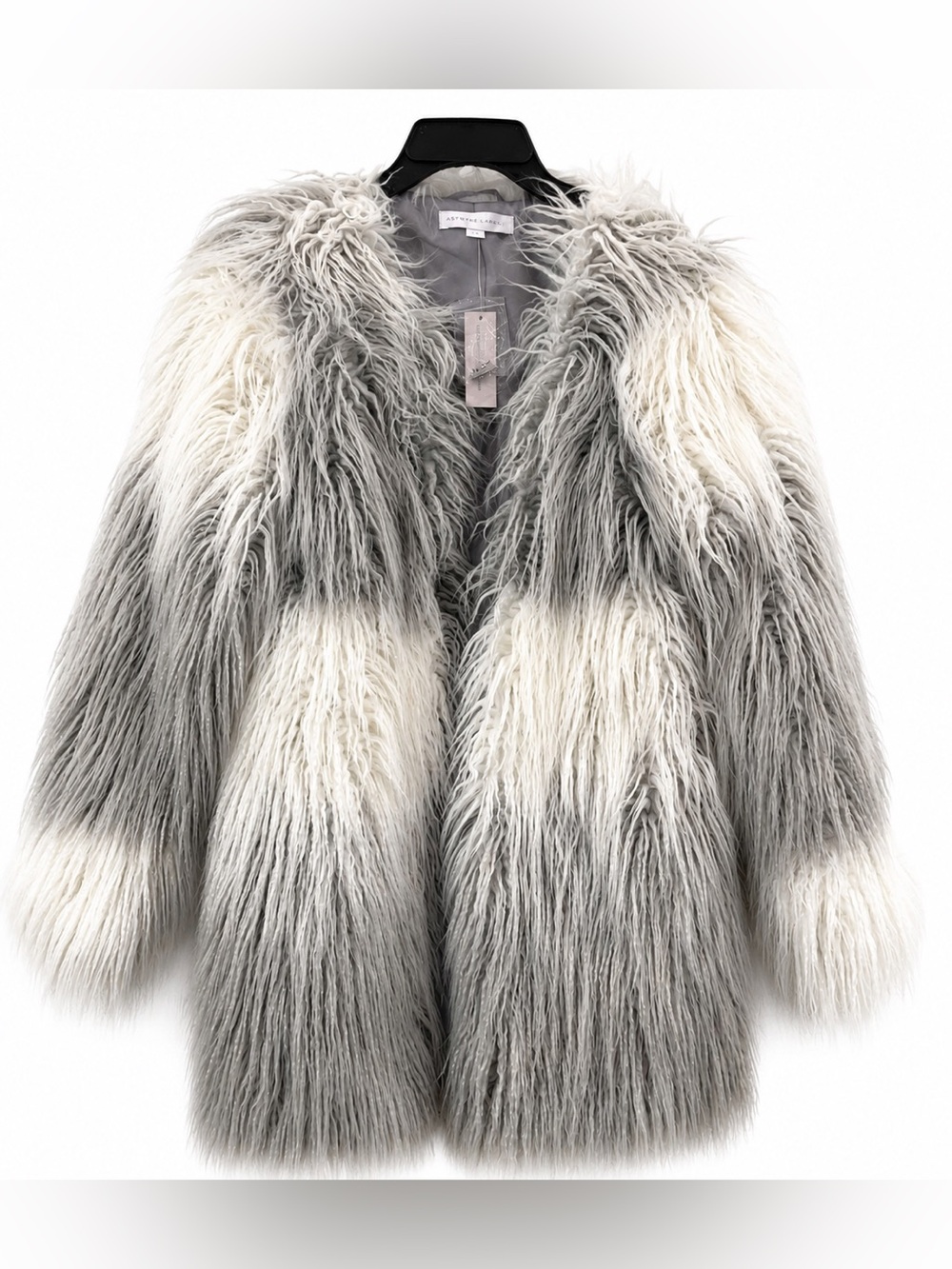 New York & Company NWT Gray White Faux Fur Coat Jacket Womens Medium